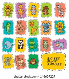 set funny cartoon animals