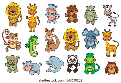 set funny cartoon animals