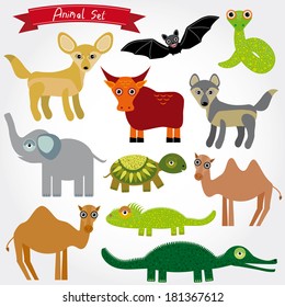 Set of funny cartoon animals character on  white background. zoo. vector 