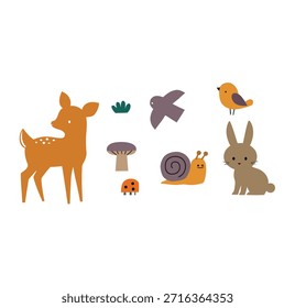 Conjunto de divertidos animales de dibujos animados con un lindo perro, conejo y Ilustración vectorial de oso con granja y mamíferos salvajes como una vaca, ciervos y zorro para un bebé colección de personaje de naturaleza