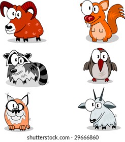 Set of funny cartoon animals isolated on white