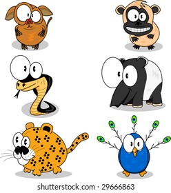 Set of funny cartoon animals isolated on white