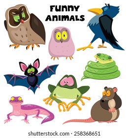 Set of funny cartoon animals. Vector illustration. 