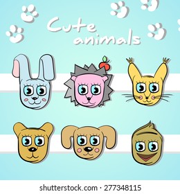 Set of funny cartoon animals. Vector illustration