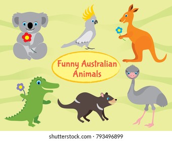 Set Funny Cartoon Australian Animals Wallaby Stock Vector (Royalty Free ...