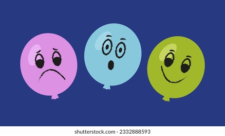 Set of funny cartoon balloons with different emotions. Flat vector illustration.