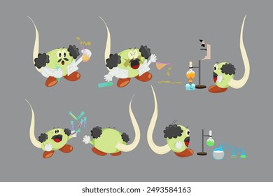 Set of funny cartoon bean sprouts characters like a professor, vector illustration