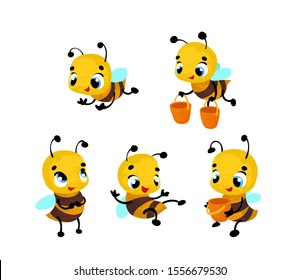 Set Funny cartoon bee in children's style. Vector illustration in children's style, for children's books, posters, stickers 