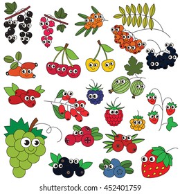Set of funny cartoon berries in vector, the colorful version.