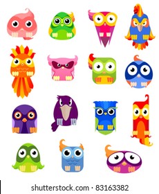 Set of funny cartoon birds