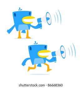set of funny cartoon blue bird in various poses