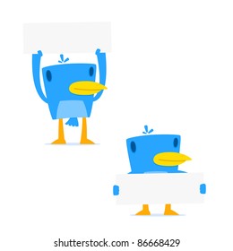 set of funny cartoon blue bird in various poses