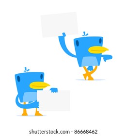 set of funny cartoon blue bird in various poses