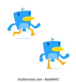 set of funny cartoon blue bird in various poses