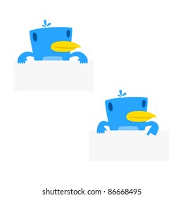 set of funny cartoon blue bird in various poses
