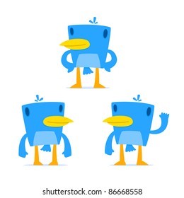 set of funny cartoon blue bird in various poses
