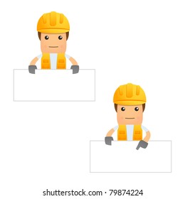 set of funny cartoon builder in various poses for use in presentations, etc.