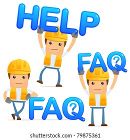 set of funny cartoon builder in various poses for use in presentations, etc.