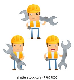 set of funny cartoon builder in various poses for use in presentations, etc.
