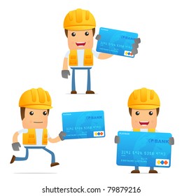 set of funny cartoon builder in various poses for use in presentations, etc.