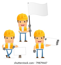 set of funny cartoon builder in various poses for use in presentations, etc.