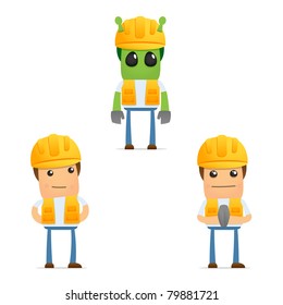 set of funny cartoon builder in various poses for use in presentations, etc.