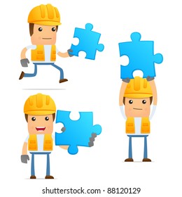 set of funny cartoon builder in various poses for use in presentations, etc.