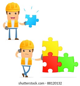 set of funny cartoon builder in various poses for use in presentations, etc.