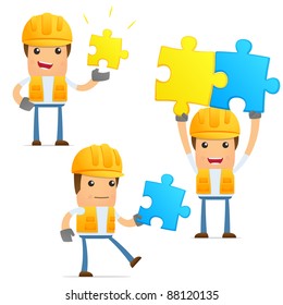 set of funny cartoon builder in various poses for use in presentations, etc.