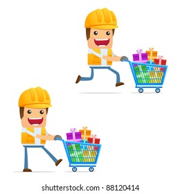 set of funny cartoon builder in various poses for use in presentations, etc.