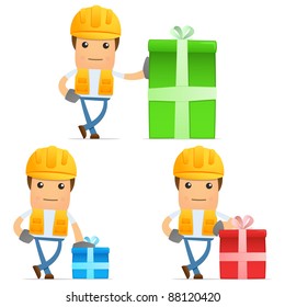 set of funny cartoon builder in various poses for use in presentations, etc.