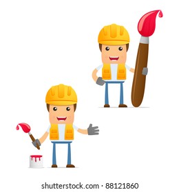set of funny cartoon builder in various poses for use in presentations, etc.