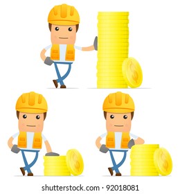 set of funny cartoon builder in various poses for use in presentations, etc.