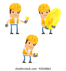 set of funny cartoon builder in various poses for use in presentations, etc.