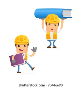 set of funny cartoon builder in various poses for use in presentations, etc.