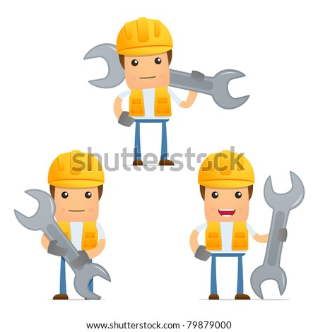 set of funny cartoon builder in various poses for use in presentations, etc.