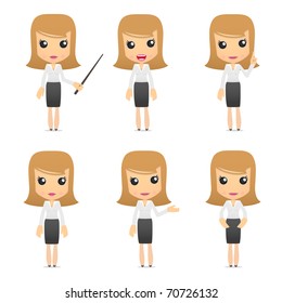 set of funny cartoon business women in various poses for use in presentations, etc.