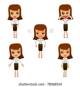 set of funny cartoon businesswoman in various poses for use in presentations, etc.