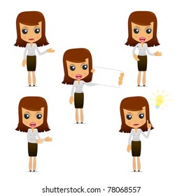 set of funny cartoon businesswoman in various poses for use in presentations, etc.