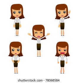 set of funny cartoon businesswoman in various poses for use in presentations, etc.