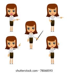 set of funny cartoon businesswoman in various poses for use in presentations, etc.