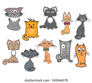set of funny cartoon cats