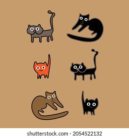Set of funny cartoon cats