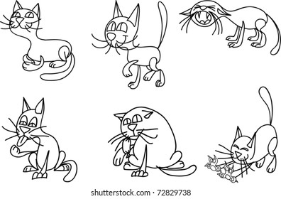 Set of funny cartoon cats, stroke