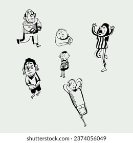 Set of funny cartoon characters