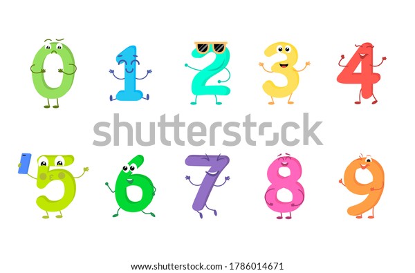 Set Funny Cartoon Characters Numbers Isolated Stock Vector (Royalty ...