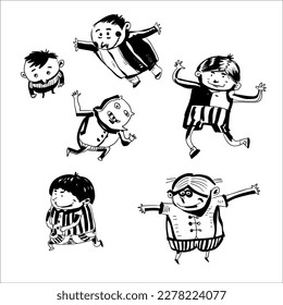 Juego de graciosos personajes de dibujos animados. Ilustración vectorial.