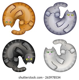 Set of funny cartoon circle cats
