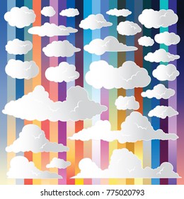Set of funny cartoon clouds, Clouds  on sky color gradient Background , Clouds patterns and day-time sky , filling sky scenes or user interface games backgrounds. Vector art