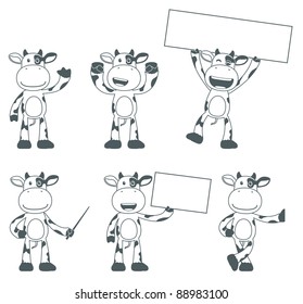 set of funny cartoon cow in various poses